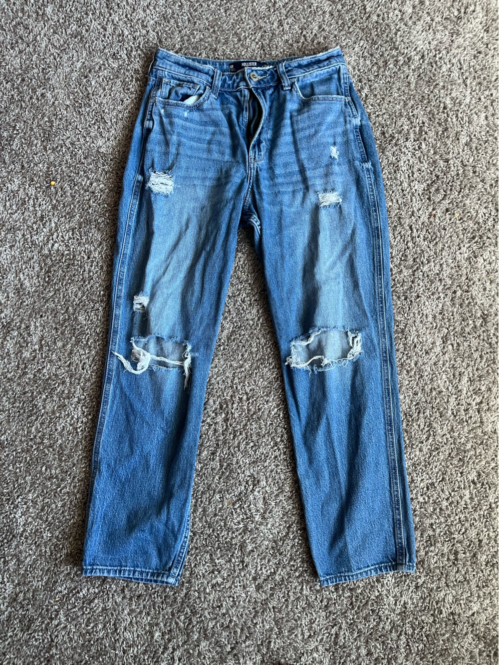 Hollister Men's Ripped Medium Blue Relaxed Jeans